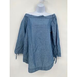 Free People Chambray Boat Neck Long Sleeve Blouse Blue Size Small